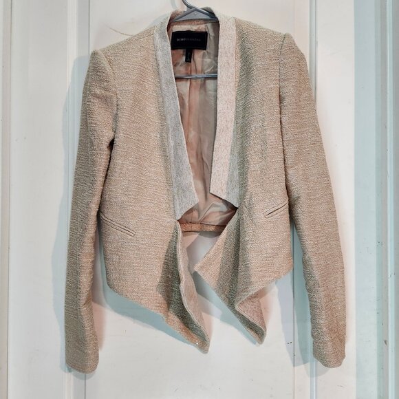 BCBG Maxazria Blazer Jacket Oatmeal Waterfall Front Contrast Fabric - Picture 1 of 10